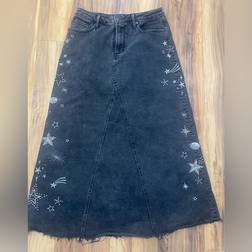 DRIFTWOOD black denim Shooting Stars Skirt with Metallic Embellishments